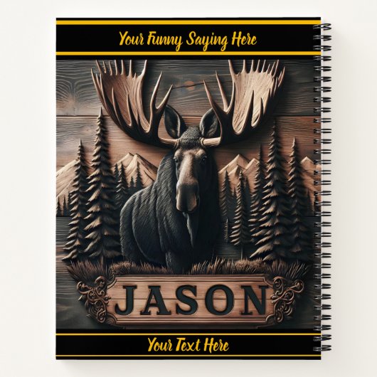 Moose houtsnijwerk in donkere tinten notitieboek (Achterkant)