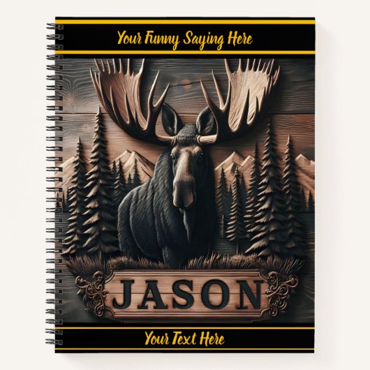 Moose houtsnijwerk in donkere tinten notitieboek (Voorkant)