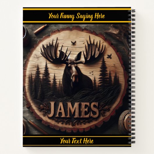 Moose houtsnijwerk in het bos notitieboek (Achterkant)
