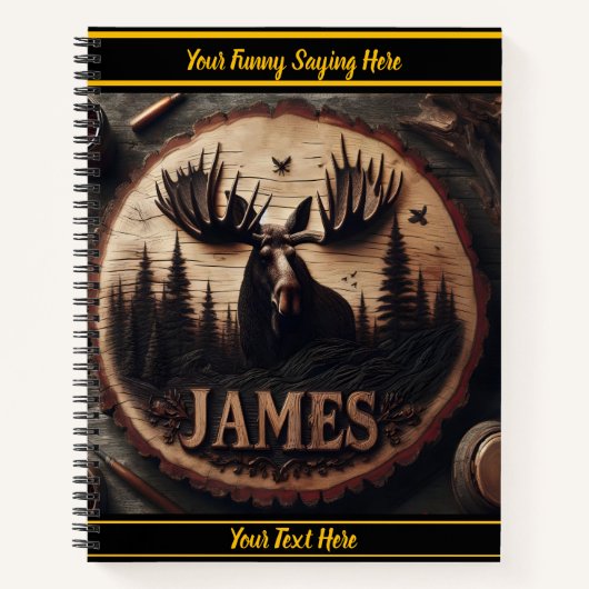 Moose houtsnijwerk in het bos notitieboek (Voorkant)