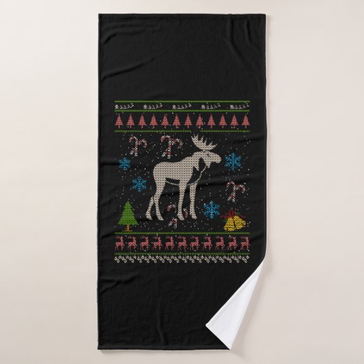 Moose Hunting Kerstmis Ugly Shirt Moose Kerstmis Badhanddoek (Badhanddoek)