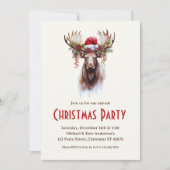 Moose in a Santa Hat Poinsettias Kerstfeest I Kaart (Voorkant)