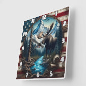 Moose in berglandschap met Amerikaanse vlag Vierkante Klok (Hoek)