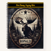 Moose in bossen met houten kunstdetails notitieboek (Voorkant)