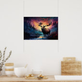Moose in Canyon Creek met verafgelegen natuurvuur Poster (Keuken)