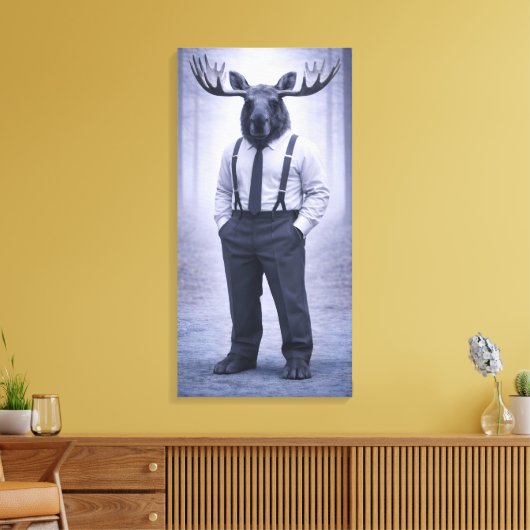 Moose in Classic Suspenders – Silent Forest Portra Canvas Afdruk (Insitu (Woonkamer))