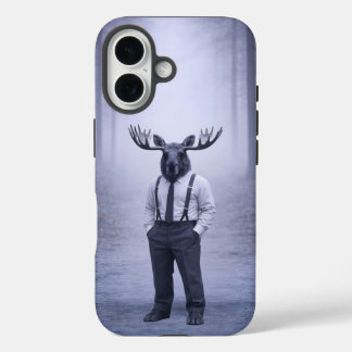 Moose in Classic Suspenders – Silent Forest Portra iPhone 16 Hoesje