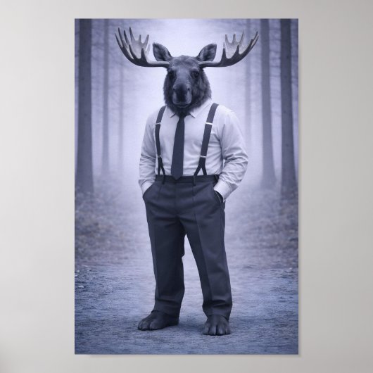 Moose in Classic Suspenders – Silent Forest Portra Poster (Voorkant)