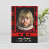 Moose in de Bossen Red Plaid Foto Kerstmis Aankondiging (Staand voorkant)