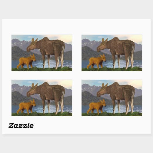 Moose in de Meadow Rechthoekige Sticker (Vel)