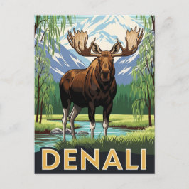 Moose in Denali National Park Alaska Vintage Briefkaart