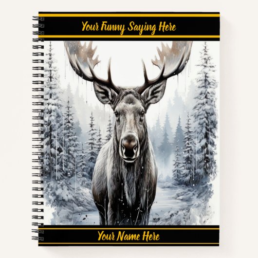 Moose in een besneeuwd bos notitieboek (Voorkant)