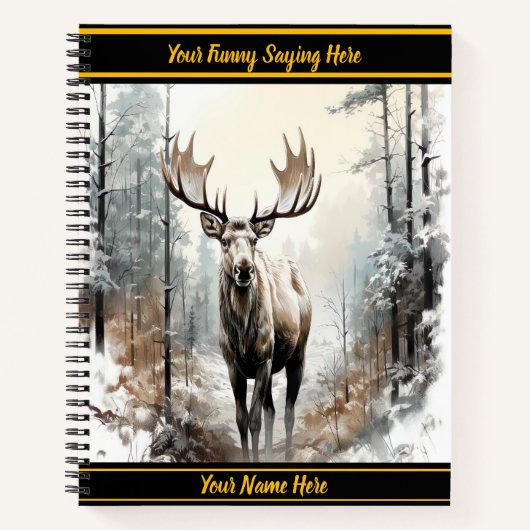 Moose in een besneeuwd schemerbos notitieboek (Voorkant)