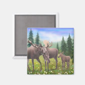 Moose in een noordelijk bos magneet (Voorkant / Achterkant)