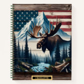 Moose in een rustige bergscène notitieboek (Voorkant)