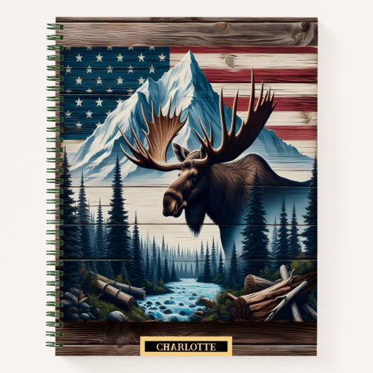 Moose in een rustige bergscène notitieboek (Voorkant)