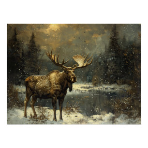 Moose in een Winter Landschap Schilderij Perfect Poster