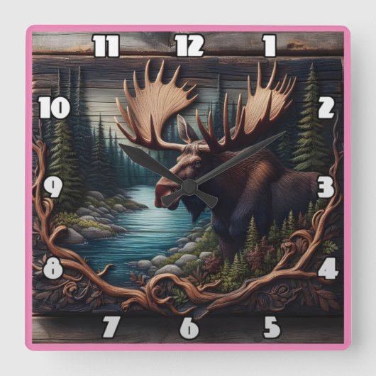 Moose in Forest bij een rivier in de schemering Vierkante Klok (Voorkant)