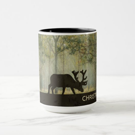 Moose in Forest Illustration Personalized Mok (Midden)