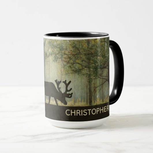 Moose in Forest Illustration Personalized Mok (Voorkant rechts)