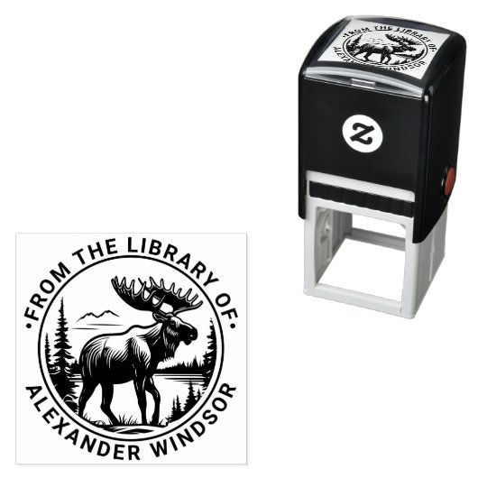 Moose in Forest Landscape Library Boeknaam #2 Zelfinktende Stempel (In situ)