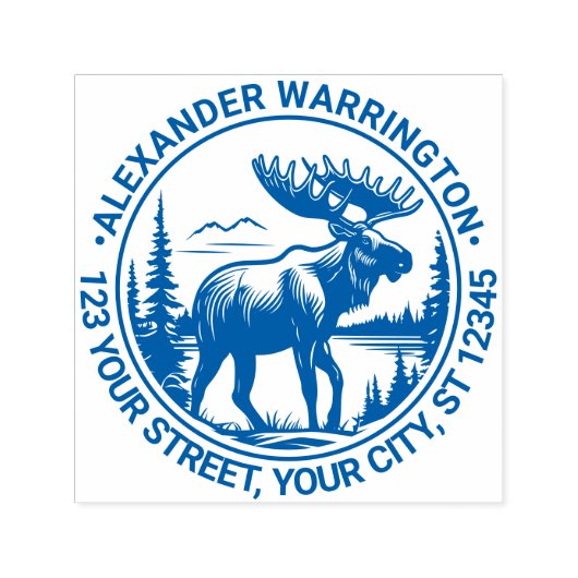 Moose in Forest Landscape Naam RET Adres #2 Zelfinktende Stempel (Design)