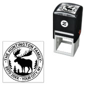 Moose in Forest Silhouette Familienaam Este Datum Zelfinktende Stempel (In situ)