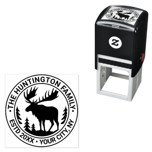 Moose in Forest Silhouette Familienaam Este Datum Zelfinktende Stempel (In situ)