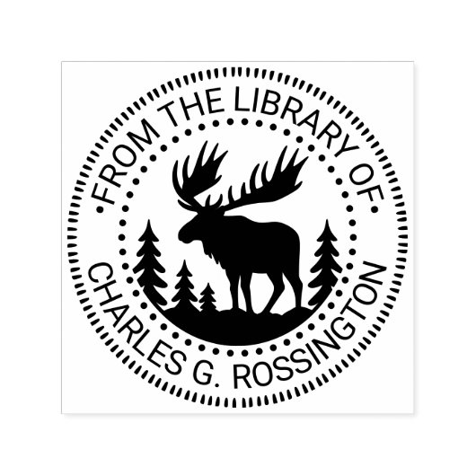 Moose in Forest Silhouette Library Boeknaam Zelfinktende Stempel (Design)