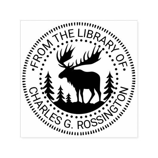 Moose in Forest Silhouette Library Boeknaam Zelfinktende Stempel (Design)