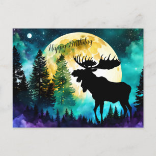 Moose in het bos Volle maan Briefkaart