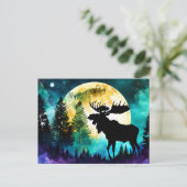 Moose in het bos Volle maan Briefkaart (Staand voorkant)
