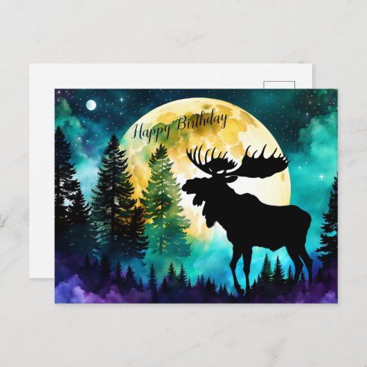 Moose in het bos Volle maan Briefkaart (Voorkant / Achterkant)