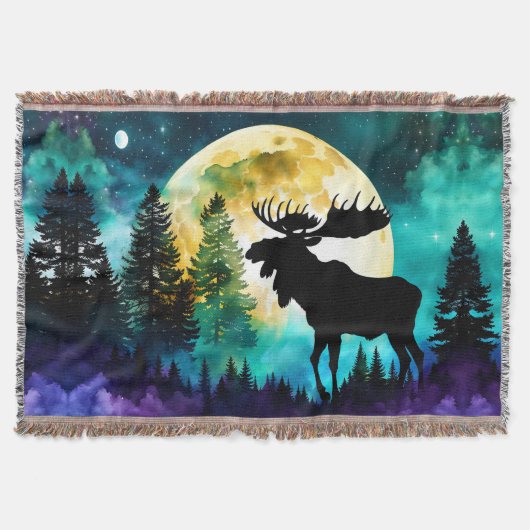Moose in het bos Volle maan Deken (Voorkant)