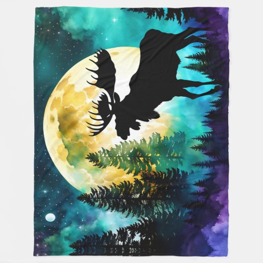 Moose in het bos Volle maan Fleece Deken (Voorkant)