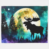 Moose in het bos Volle maan Fleece Deken (Voorkant (Horizontaal))