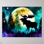 Moose in het bos Volle maan Poster (Voorkant)