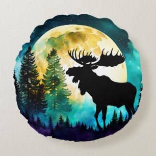 Moose in het bos Volle maan Rond Kussen