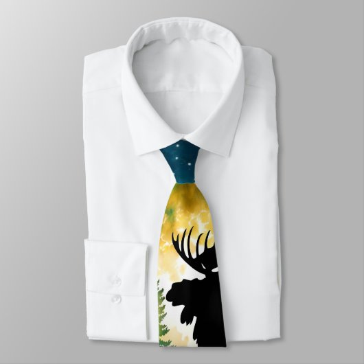 Moose in het bos Volle maan Stropdas (Gebonden)