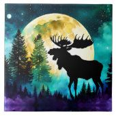 Moose in het bos Volle maan Tegeltje (Voorkant)