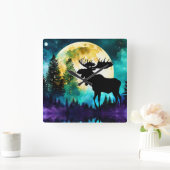 Moose in het bos Volle maan Vierkante Klok (Huis)