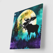 Moose in het bos Volle maan Vierkante Klok (Hoek)