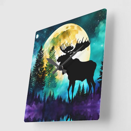 Moose in het bos Volle maan Vierkante Klok (Hoek)