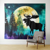 Moose in het bos Volle maan Wandkleed (In Situ (horizontaal))
