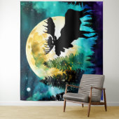 Moose in het bos Volle maan Wandkleed (In situ)