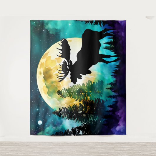 Moose in het bos Volle maan Wandkleed (Voorkant)