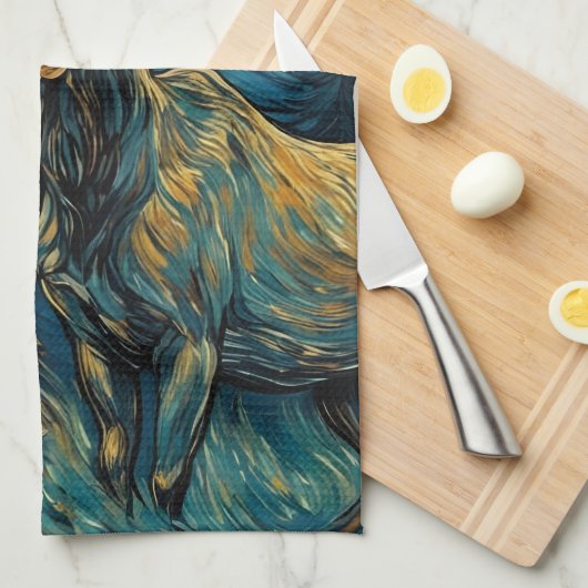 Moose in het dennenbos Van Gogh Theedoek (Quarter Fold)