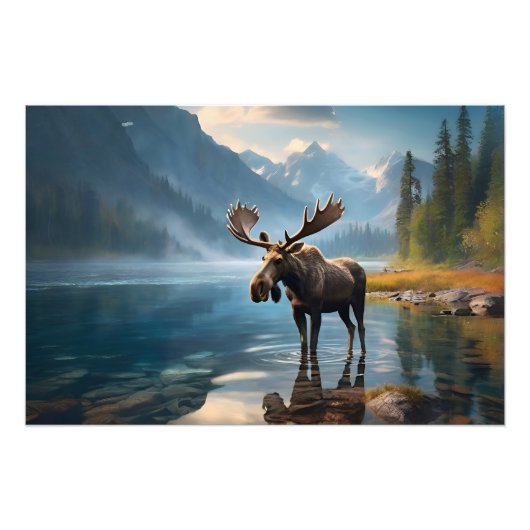 Moose in het meer foto afdruk (Voorkant)
