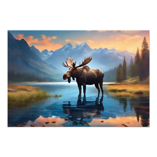 Moose in het meer foto afdruk (Voorkant)