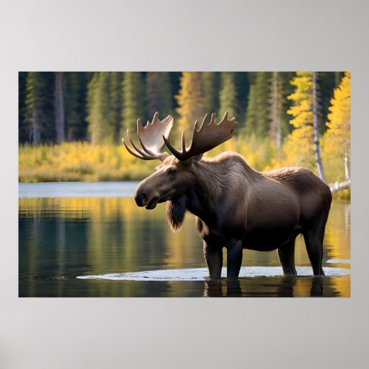Moose in het meer poster (Voorkant)